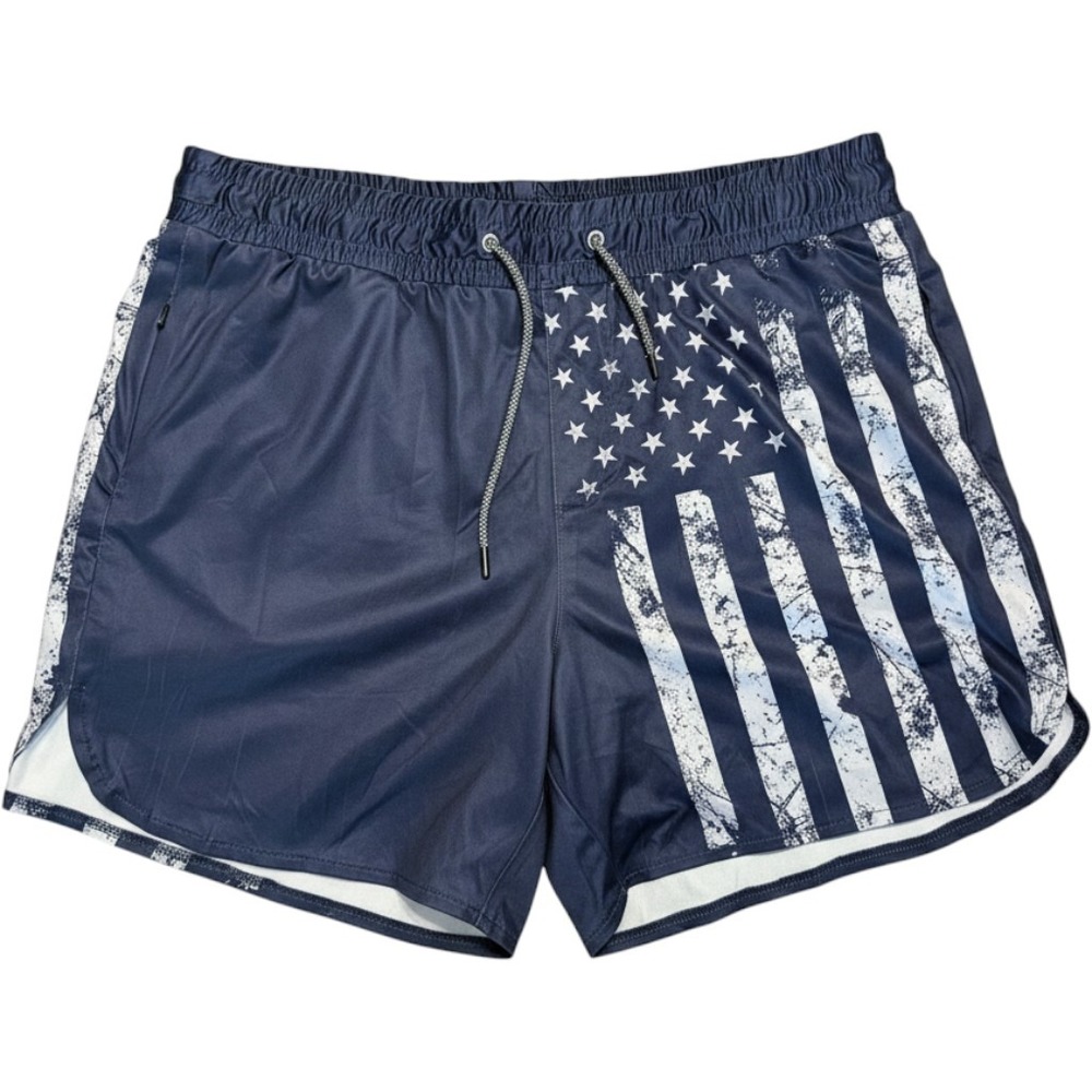 FT Fenteng Men's XXL American Flag Swim Trunks Navy Patriotic Lined Resortwear